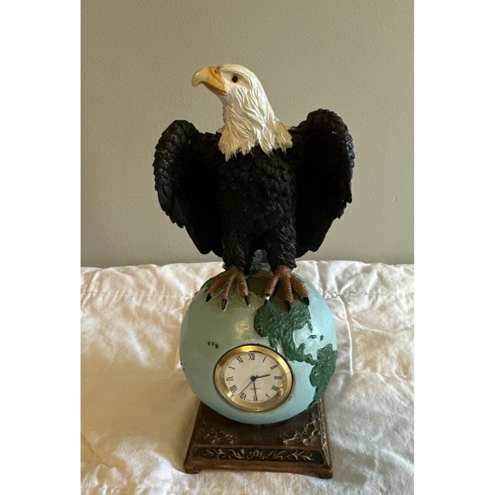 Vintage Herco Bald Eagle on Globe With Clock Patriotic American New Battery